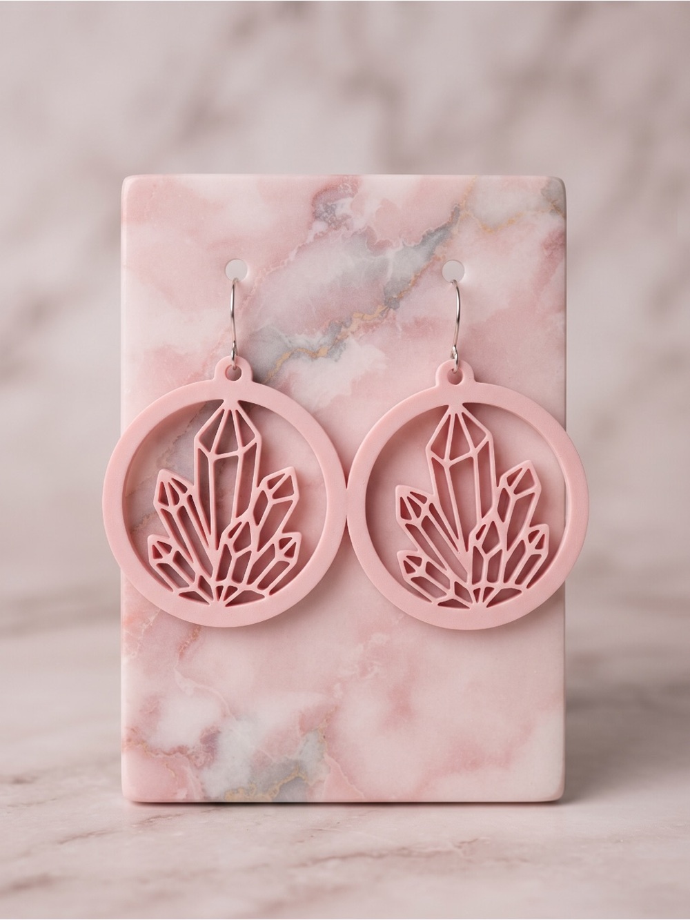 Pink Crystal Cutout Hoop Earrings - Women Jewelry